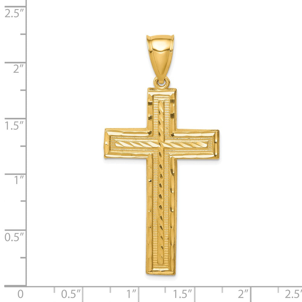 Alternate view of the Men&#39;s 14k Yellow Gold Diamond-Cut Bordered Cross Pendant, 26 x 55mm by The Black Bow Jewelry Co.
