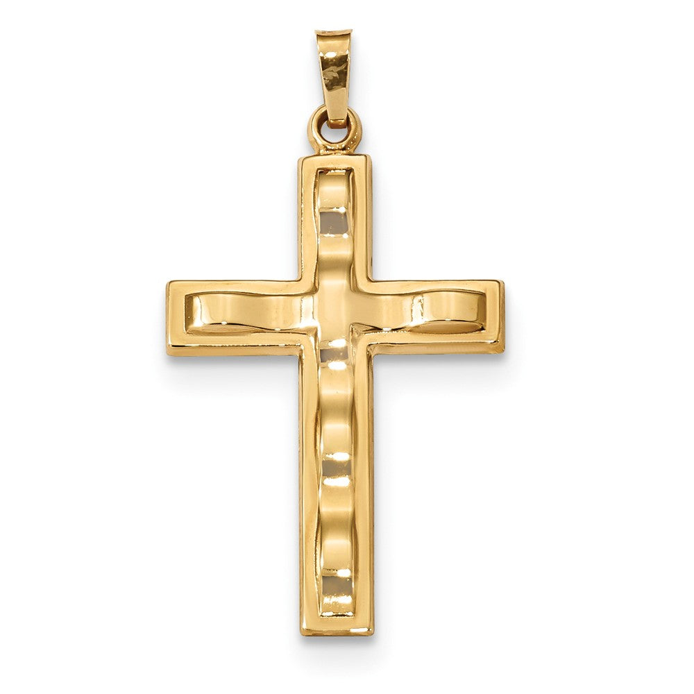 14k Yellow Gold Hollow Bordered Undulated Cross Pendant, 20 x 38mm, Item P27838 by The Black Bow Jewelry Co.