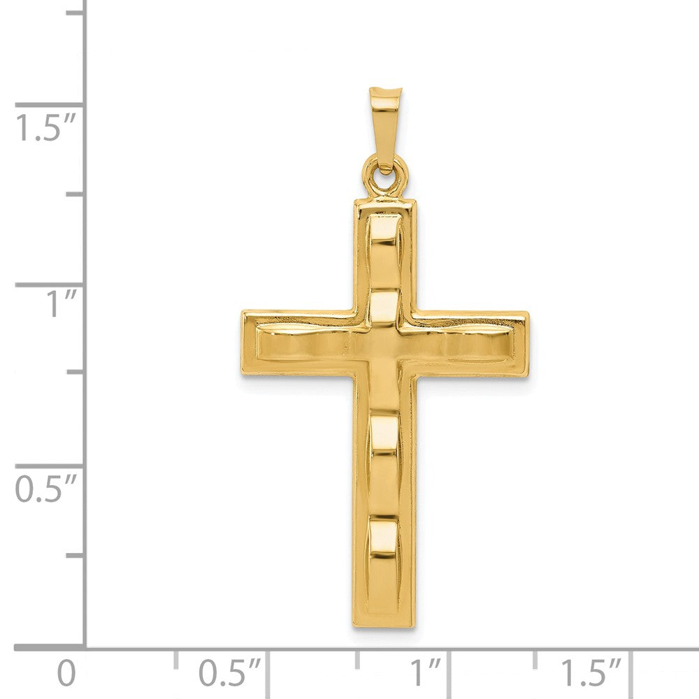 Alternate view of the 14k Yellow Gold Hollow Bordered Undulated Cross Pendant, 20 x 38mm by The Black Bow Jewelry Co.