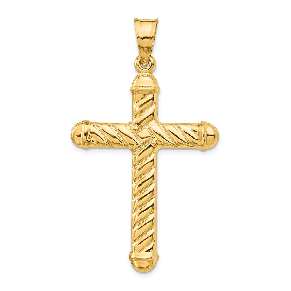 Men&#39;s 14k Yellow Gold Large Hollow 3D Rope Cross Pendant, 30 x 54mm, Item P27842 by The Black Bow Jewelry Co.