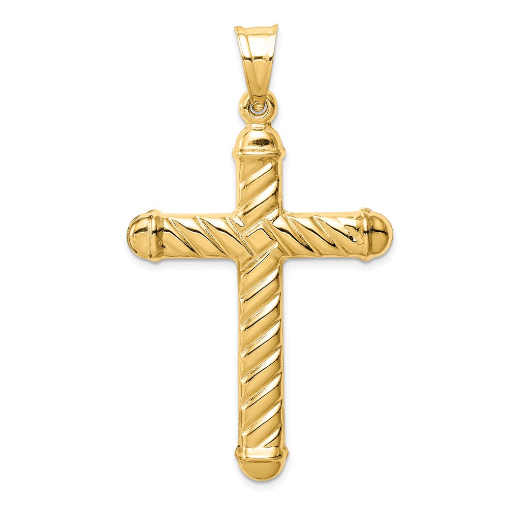 Alternate view of the Men&#39;s 14k Yellow Gold Large Hollow 3D Rope Cross Pendant, 30 x 54mm by The Black Bow Jewelry Co.