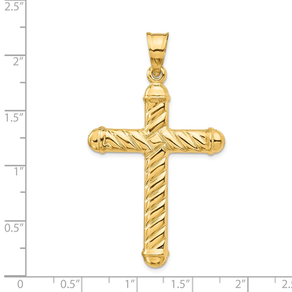 Alternate view of the Men&#39;s 14k Yellow Gold Large Hollow 3D Rope Cross Pendant, 30 x 54mm by The Black Bow Jewelry Co.