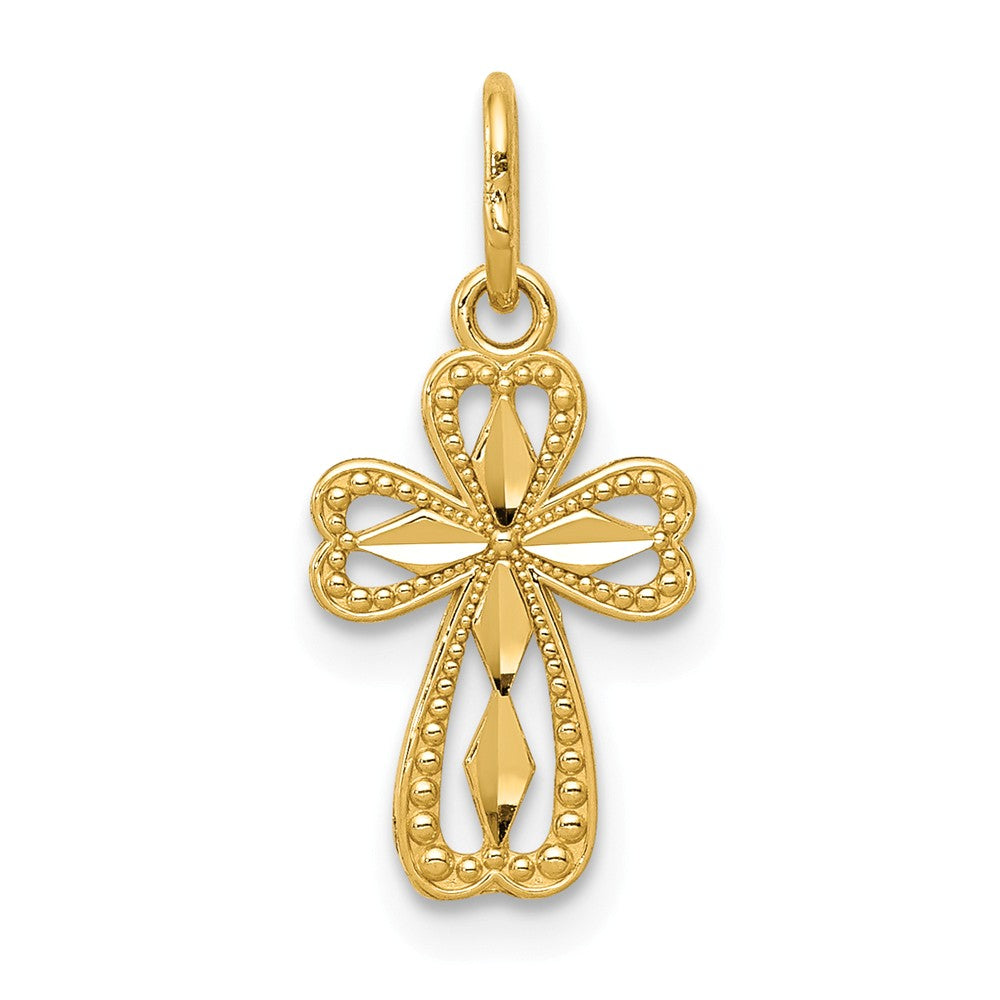 14k Yellow Gold Tiny Heart Cross Charm or Pendant, 8 x 18mm, Item P27849 by The Black Bow Jewelry Co.