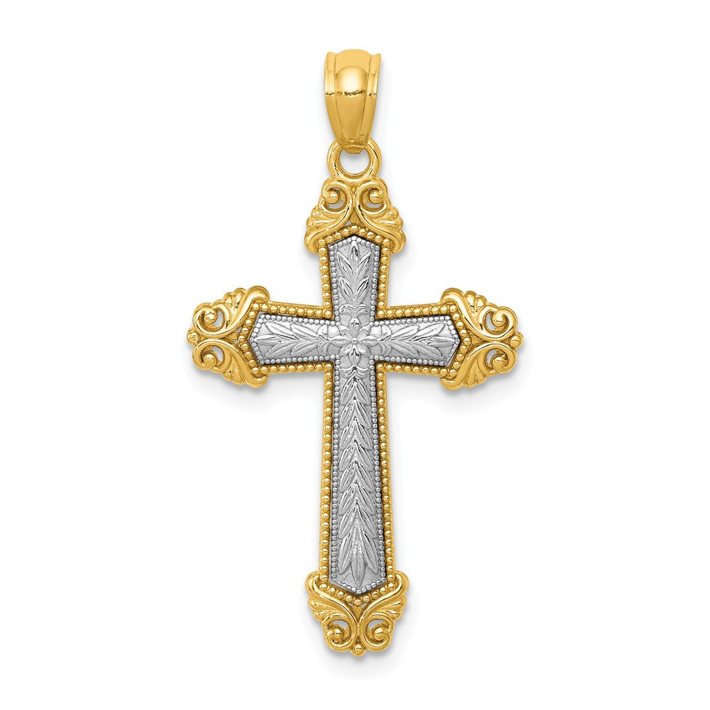14k Two Tone Gold Ornate Cross Pendant, 17 x 31mm, Item P27851 by The Black Bow Jewelry Co.