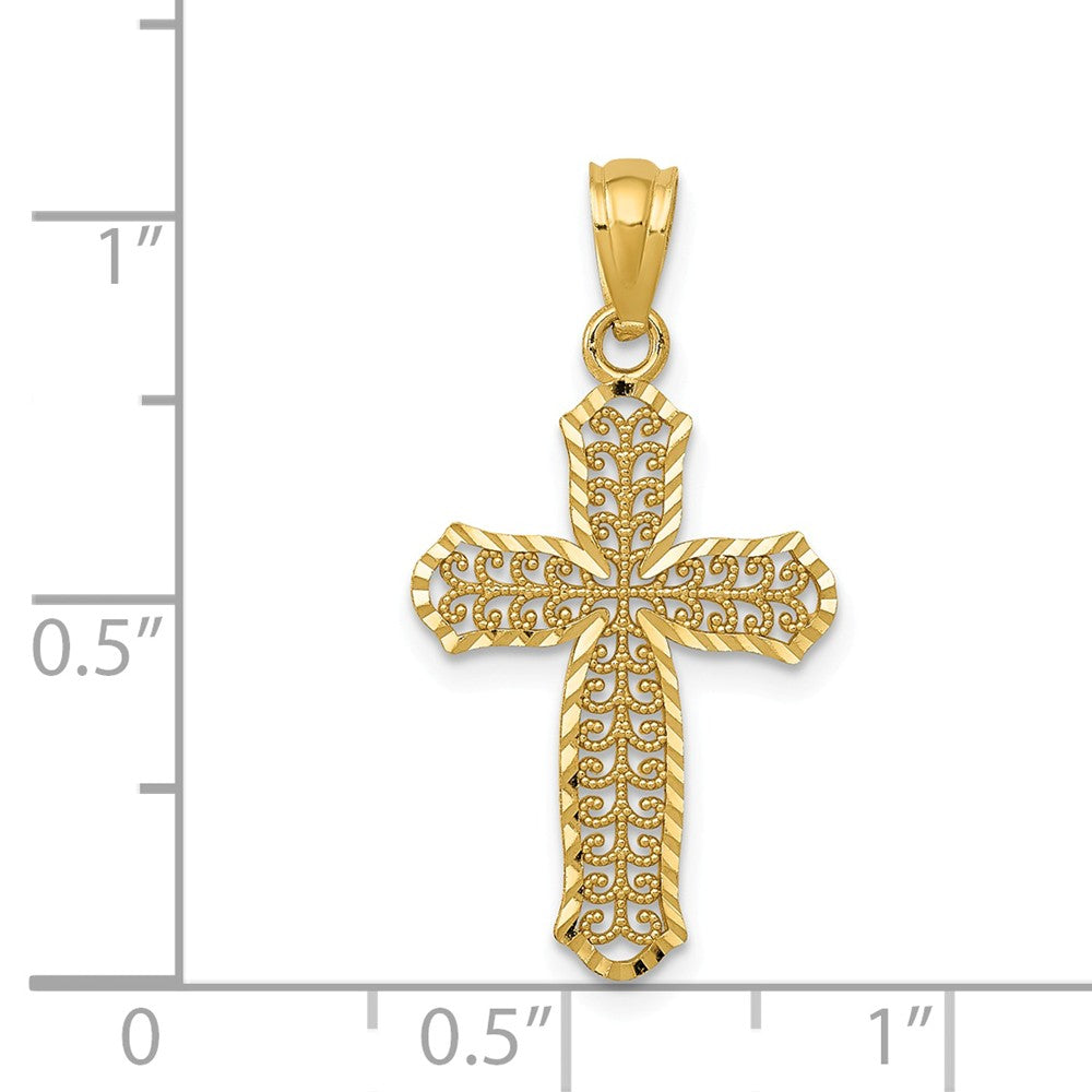 Alternate view of the 14k Yellow Gold Diamond-Cut Filigree Cross Pendant, 14 x 27mm by The Black Bow Jewelry Co.