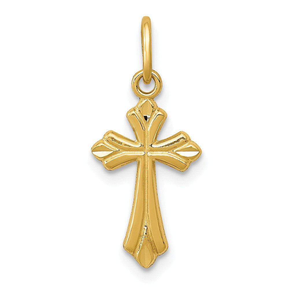 14k Yellow Gold Small Fleur de Lis Cross Charm or Pendant, 9 x 20mm, Item P27855 by The Black Bow Jewelry Co.