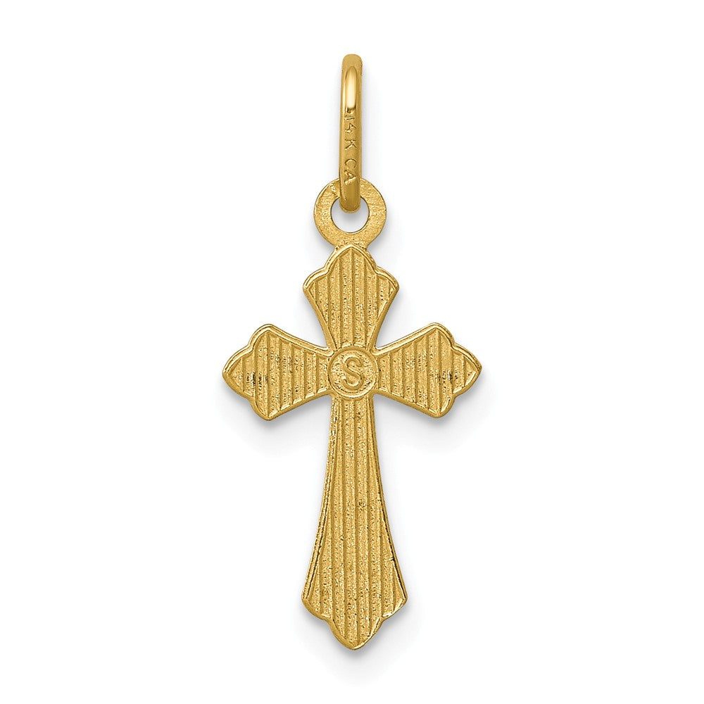 Alternate view of the 14k Yellow Gold Small Fleur de Lis Cross Charm or Pendant, 9 x 20mm by The Black Bow Jewelry Co.