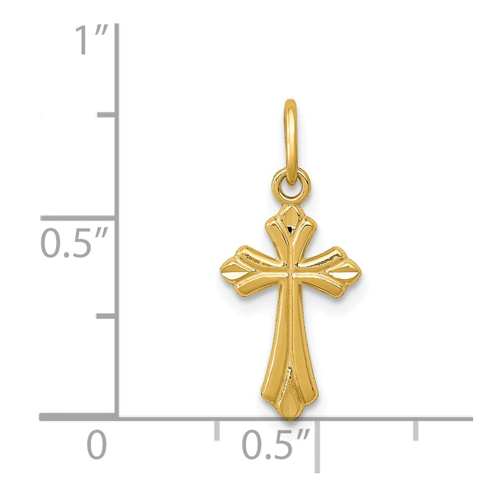 Alternate view of the 14k Yellow Gold Small Fleur de Lis Cross Charm or Pendant, 9 x 20mm by The Black Bow Jewelry Co.