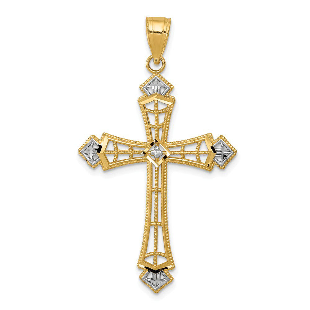 14k Yellow Gold & White Rhodium D/C Passion Cross Pendant, 23 x 42mm