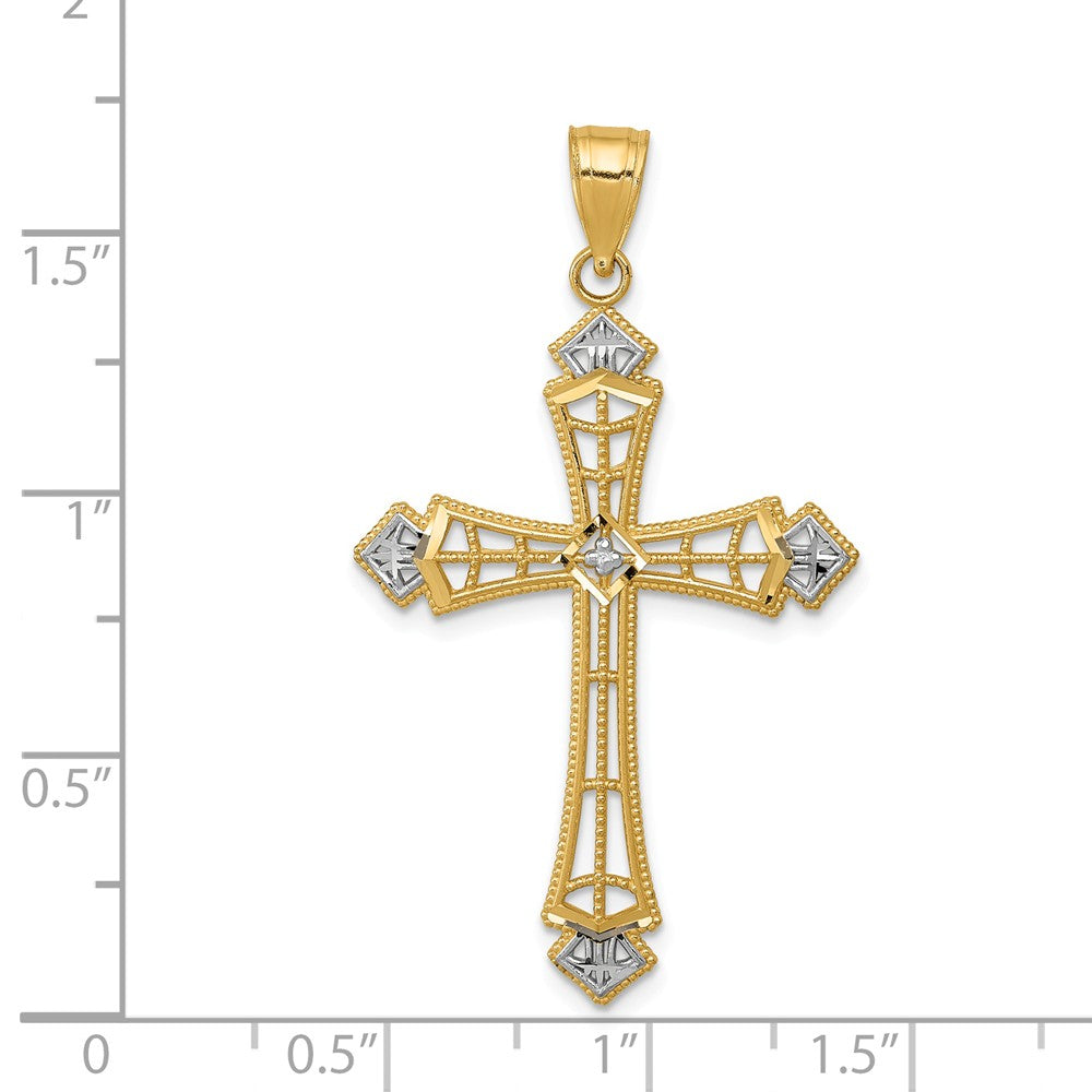 14k Yellow Gold & White Rhodium D/C Passion Cross Pendant, 23 x