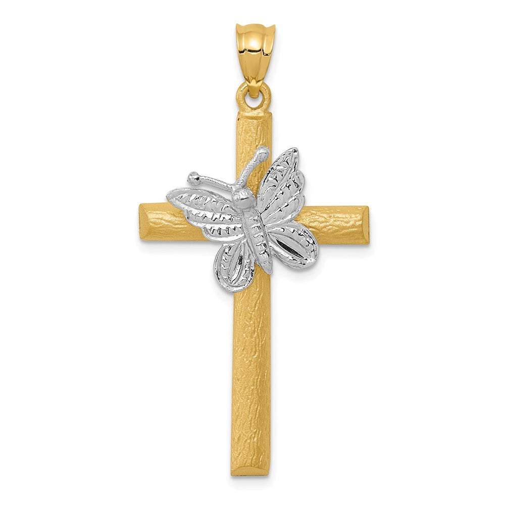 14k Two Tone Gold Butterfly Cross Pendant, 22 x 43mm, Item P27861 by The Black Bow Jewelry Co.