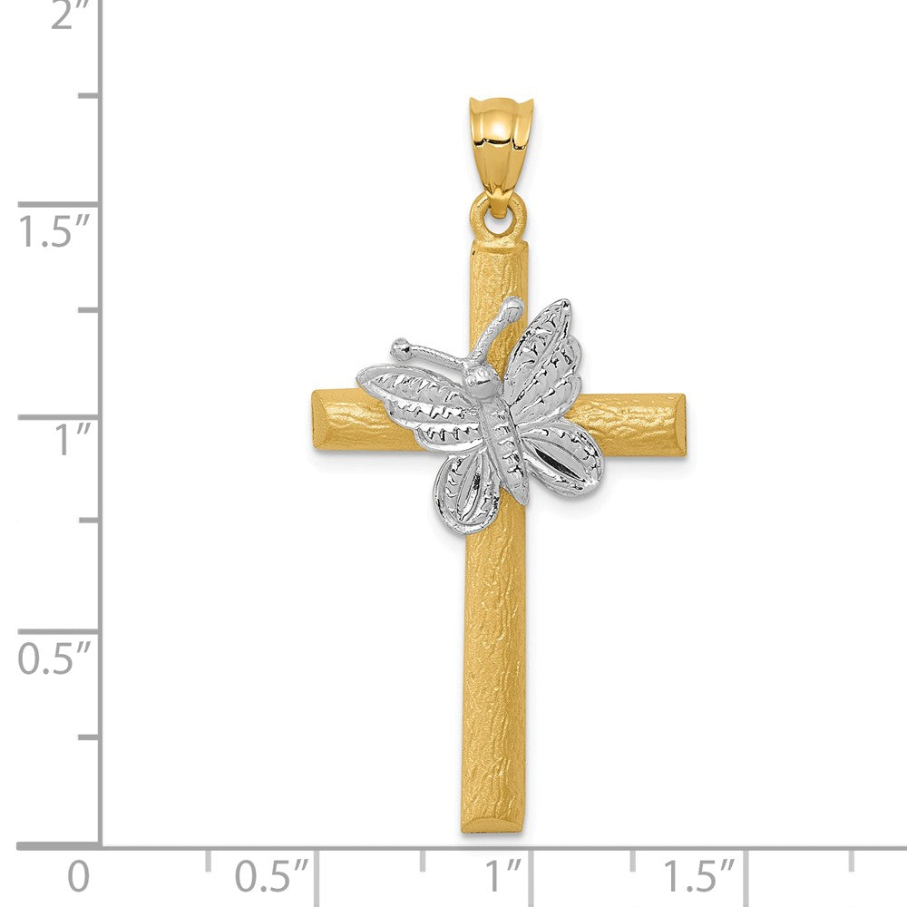 Alternate view of the 14k Two Tone Gold Butterfly Cross Pendant, 22 x 43mm by The Black Bow Jewelry Co.