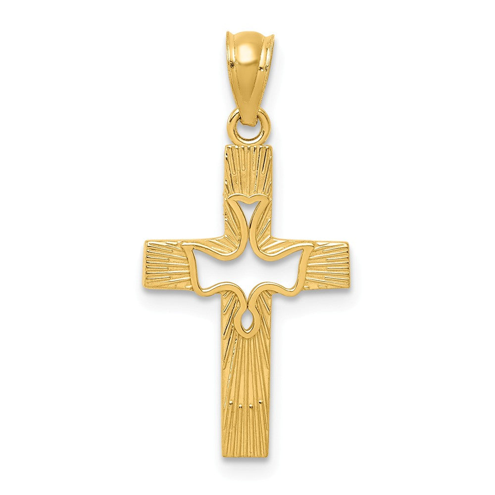 14k Yellow Gold Small Dove Cross Pendant, 12 x 25mm, Item P27868 by The Black Bow Jewelry Co.