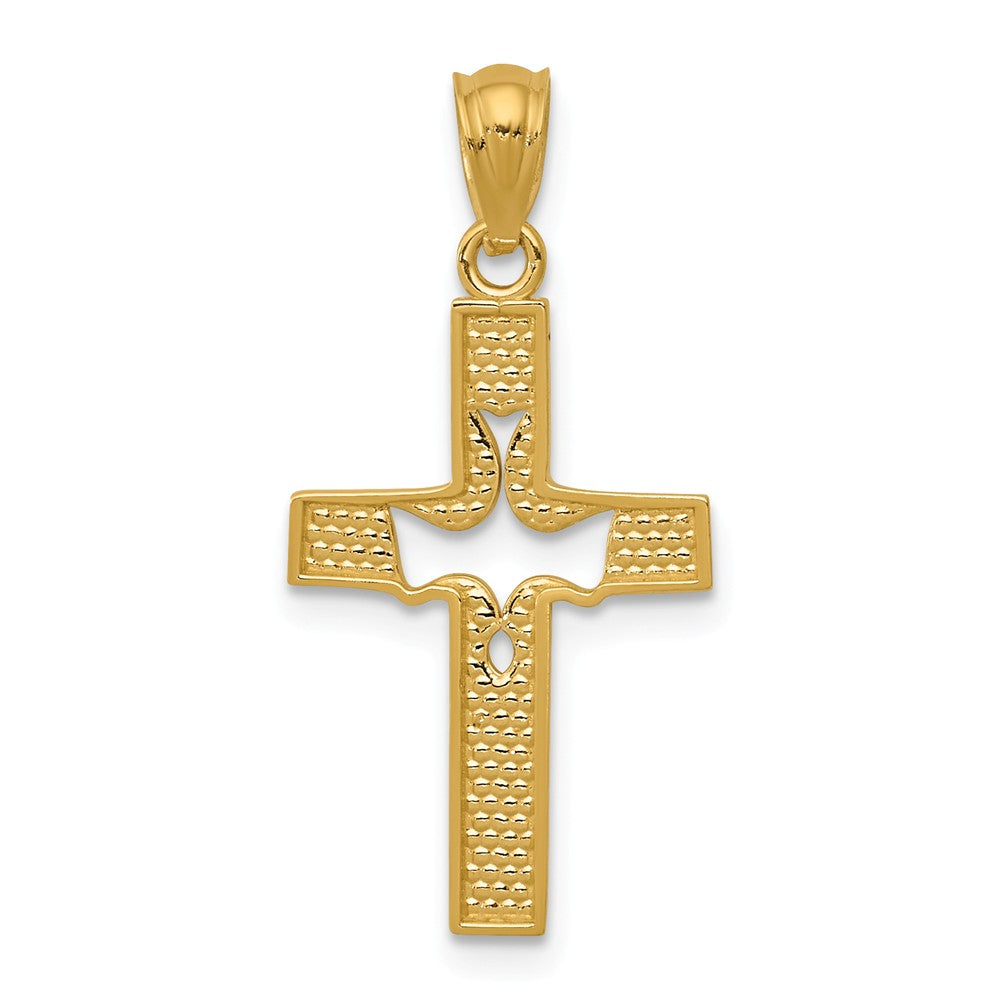 Alternate view of the 14k Yellow Gold Small Dove Cross Pendant, 12 x 25mm by The Black Bow Jewelry Co.