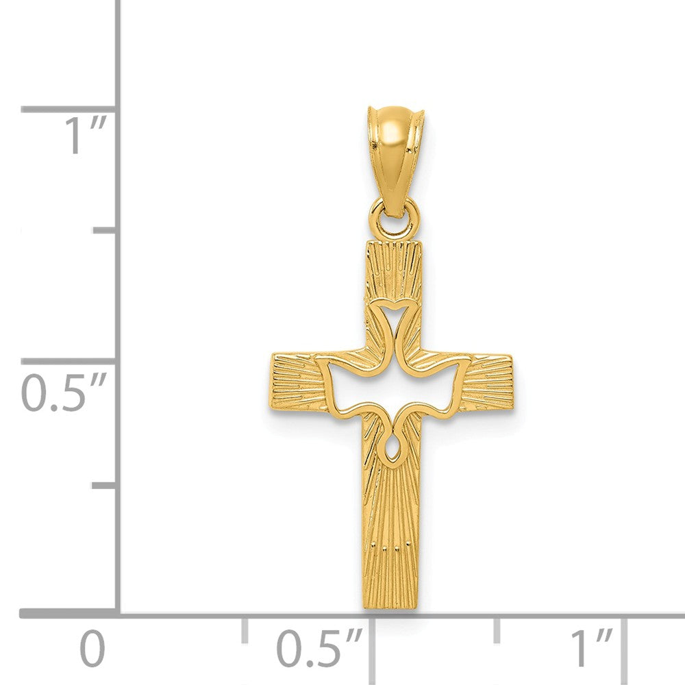 Alternate view of the 14k Yellow Gold Small Dove Cross Pendant, 12 x 25mm by The Black Bow Jewelry Co.