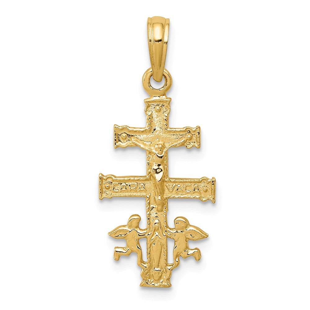 14k Yellow Gold Small Caravaca Crucifix Cross Pendant, 11 x 26mm, Item P27874 by The Black Bow Jewelry Co.