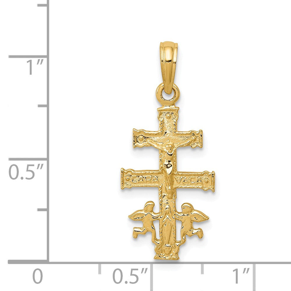Alternate view of the 14k Yellow Gold Small Caravaca Crucifix Cross Pendant, 11 x 26mm by The Black Bow Jewelry Co.