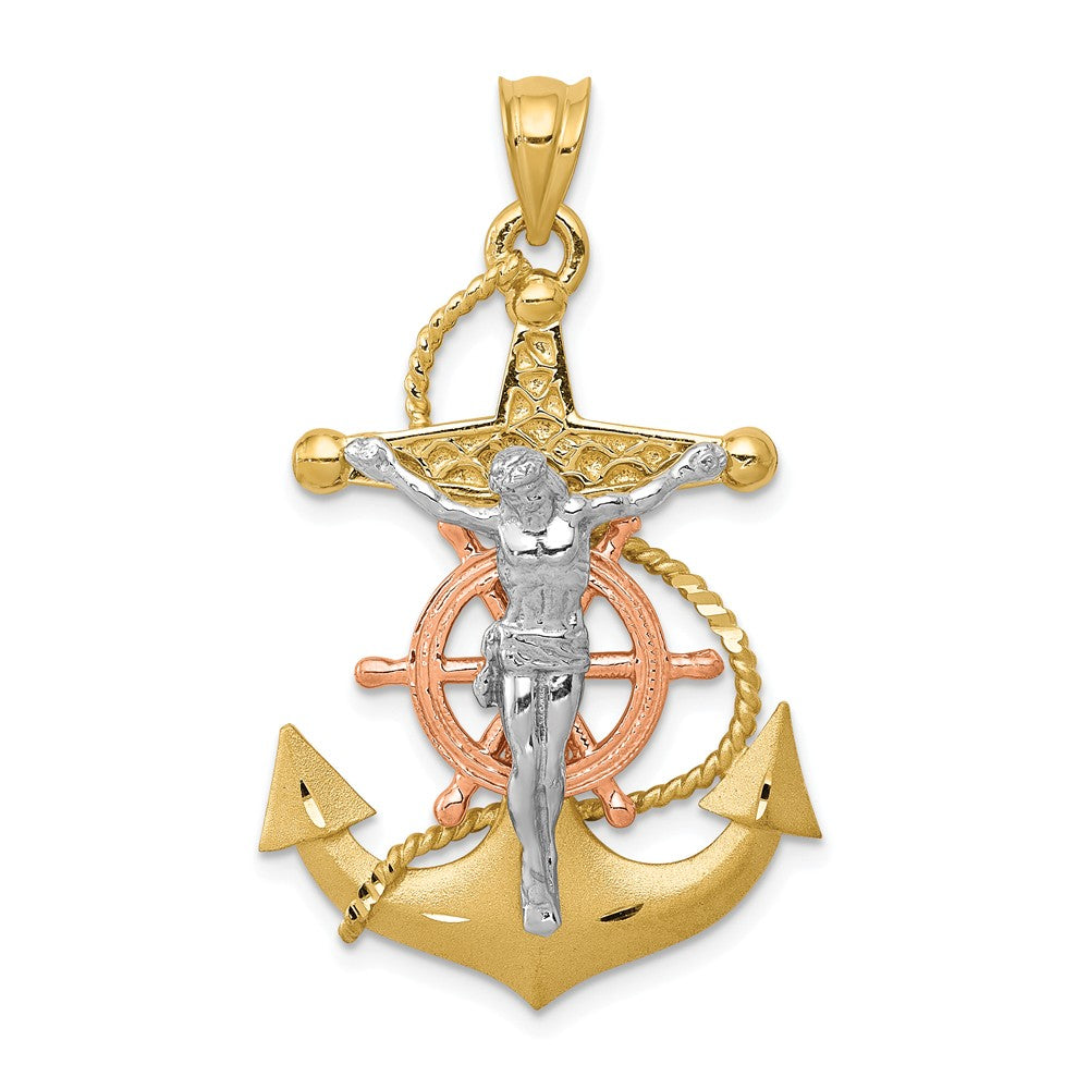14k Tri-Color Gold Mariner&#39;s Crucifix Cross Pendant, 22 x 38mm, Item P27875 by The Black Bow Jewelry Co.