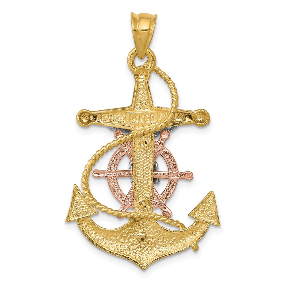 Alternate view of the 14k Tri-Color Gold Mariner&#39;s Crucifix Cross Pendant, 22 x 38mm by The Black Bow Jewelry Co.