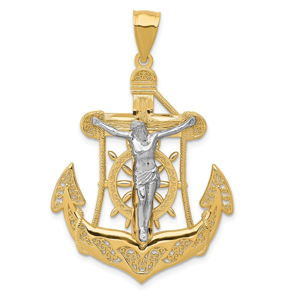 14k Two Tone Gold Large Mariner&#39;s Crucifix Cross Pendant, 29 x 44mm, Item P27879 by The Black Bow Jewelry Co.