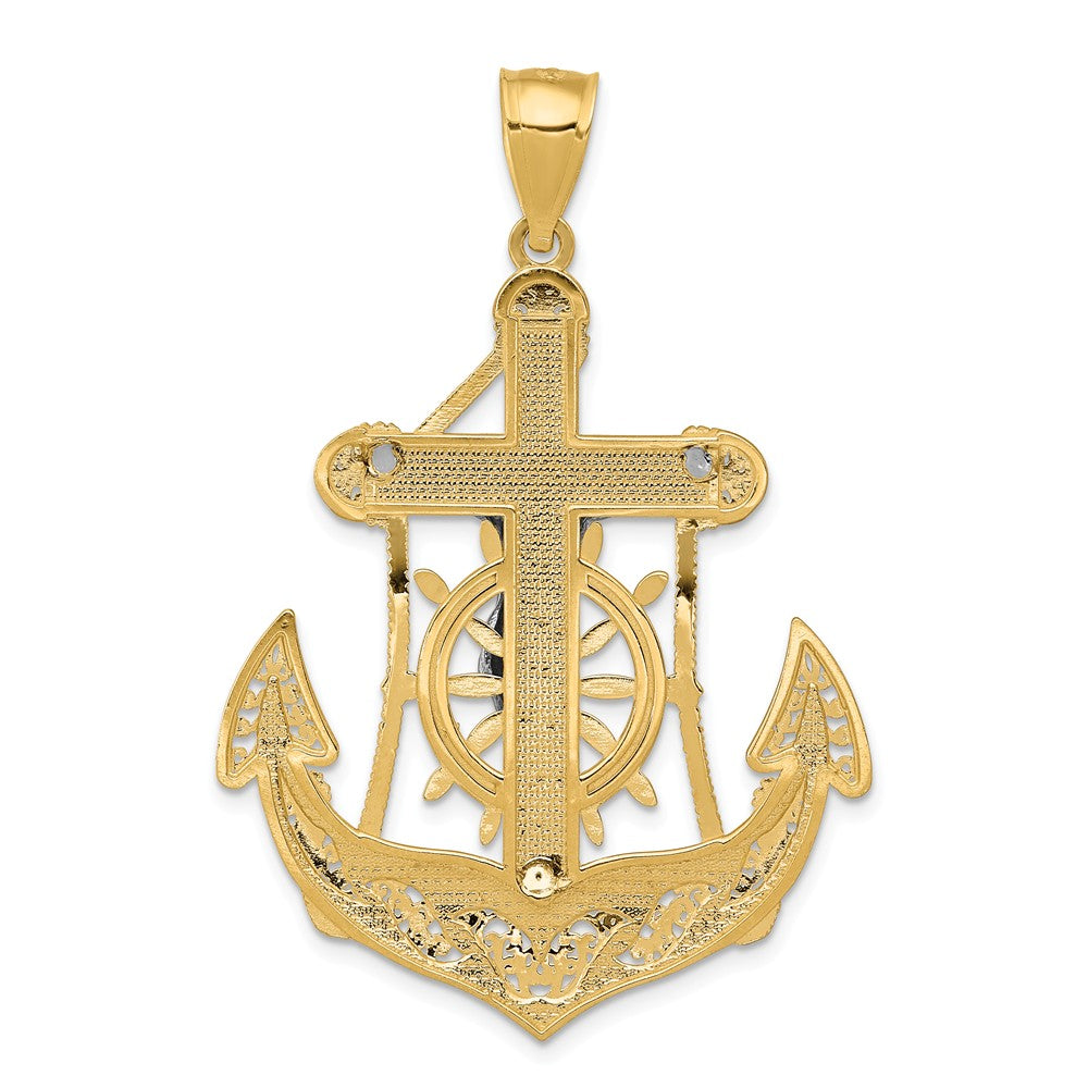 Alternate view of the 14k Two Tone Gold Large Mariner&#39;s Crucifix Cross Pendant, 29 x 44mm by The Black Bow Jewelry Co.