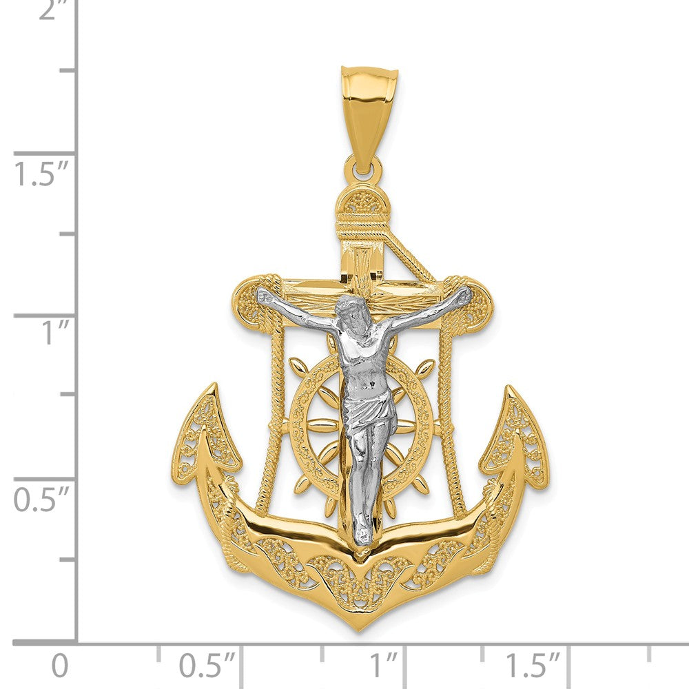 Alternate view of the 14k Two Tone Gold Large Mariner&#39;s Crucifix Cross Pendant, 29 x 44mm by The Black Bow Jewelry Co.