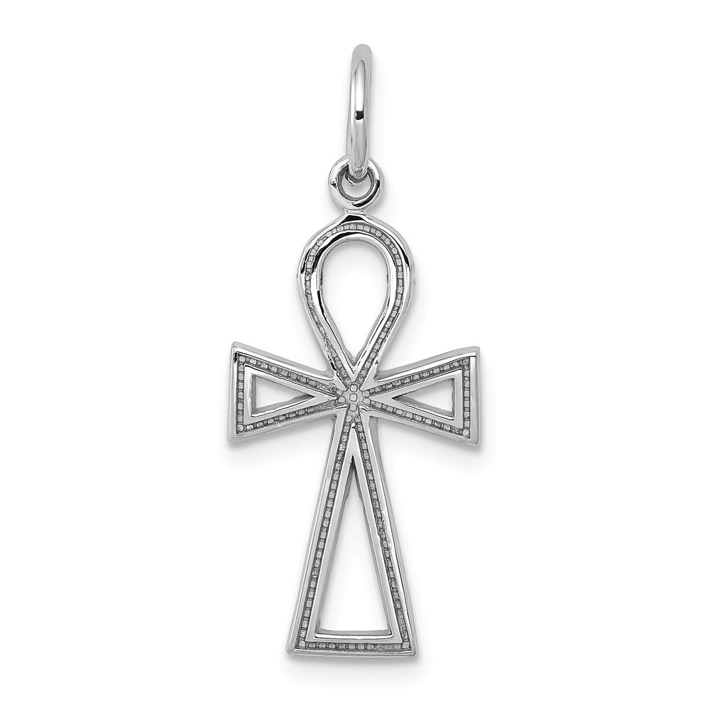 14k White Gold Small Ankh Cross Charm Pendant, 11 x 27mm, Item P27887 by The Black Bow Jewelry Co.