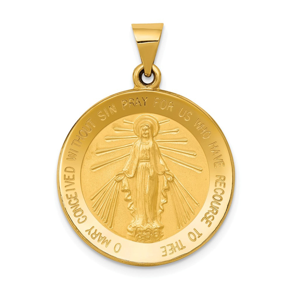 14k Yellow Gold Hollow Round Miraculous Medal Pendant, 22mm (7/8 Inch), Item P27895 by The Black Bow Jewelry Co.