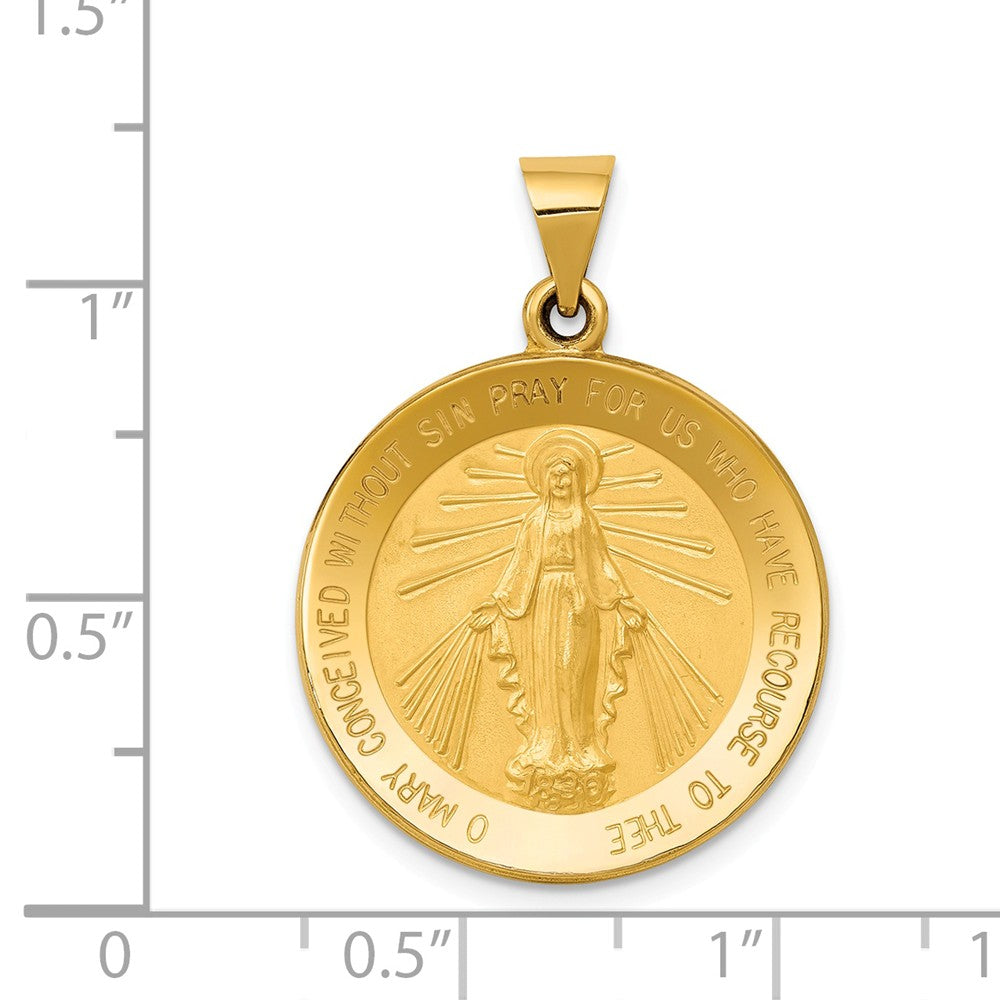 Alternate view of the 14k Yellow Gold Hollow Round Miraculous Medal Pendant, 22mm (7/8 Inch) by The Black Bow Jewelry Co.