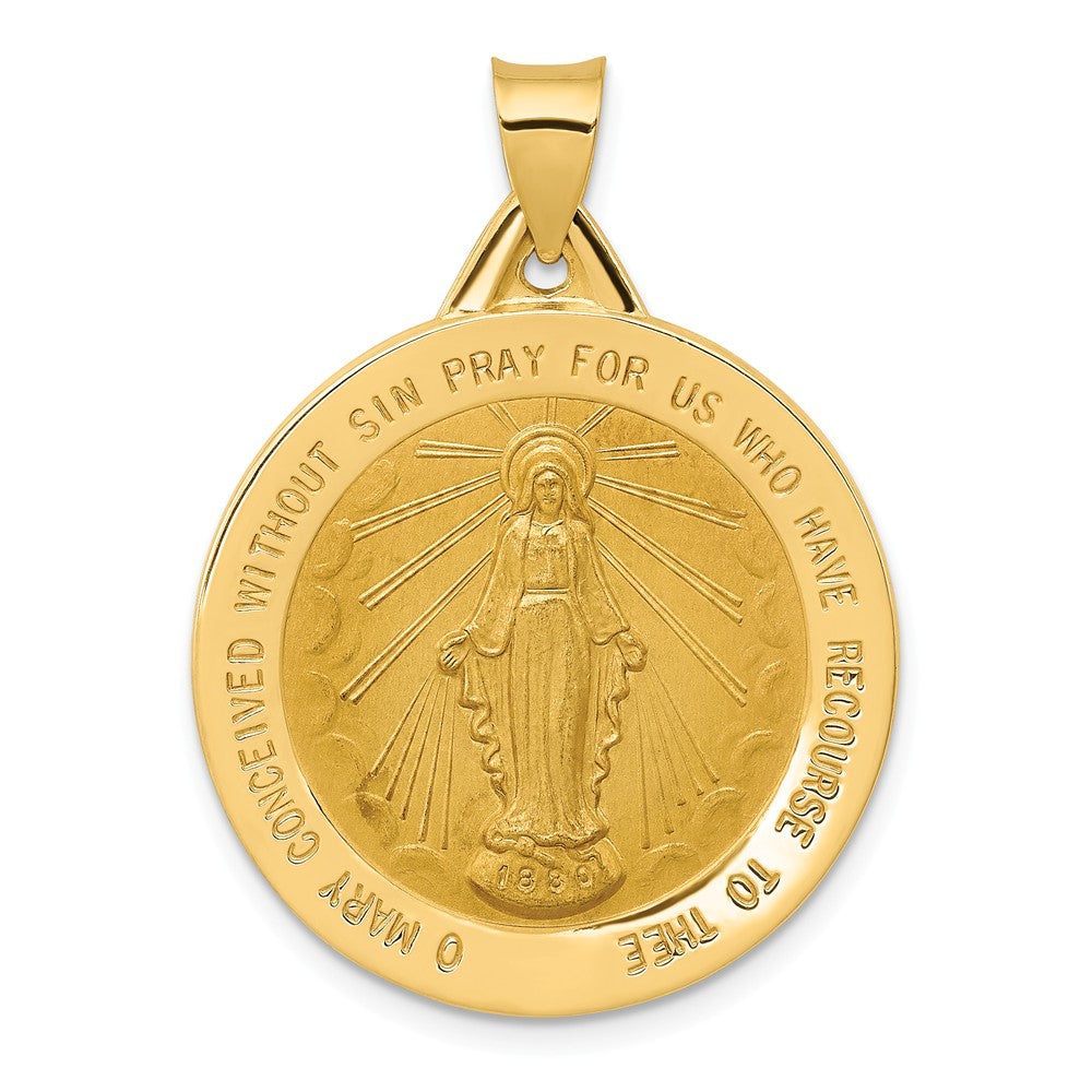 14k Yellow Gold Hollow Round Miraculous Medal Pendant, 25mm (1 Inch), Item P27896 by The Black Bow Jewelry Co.