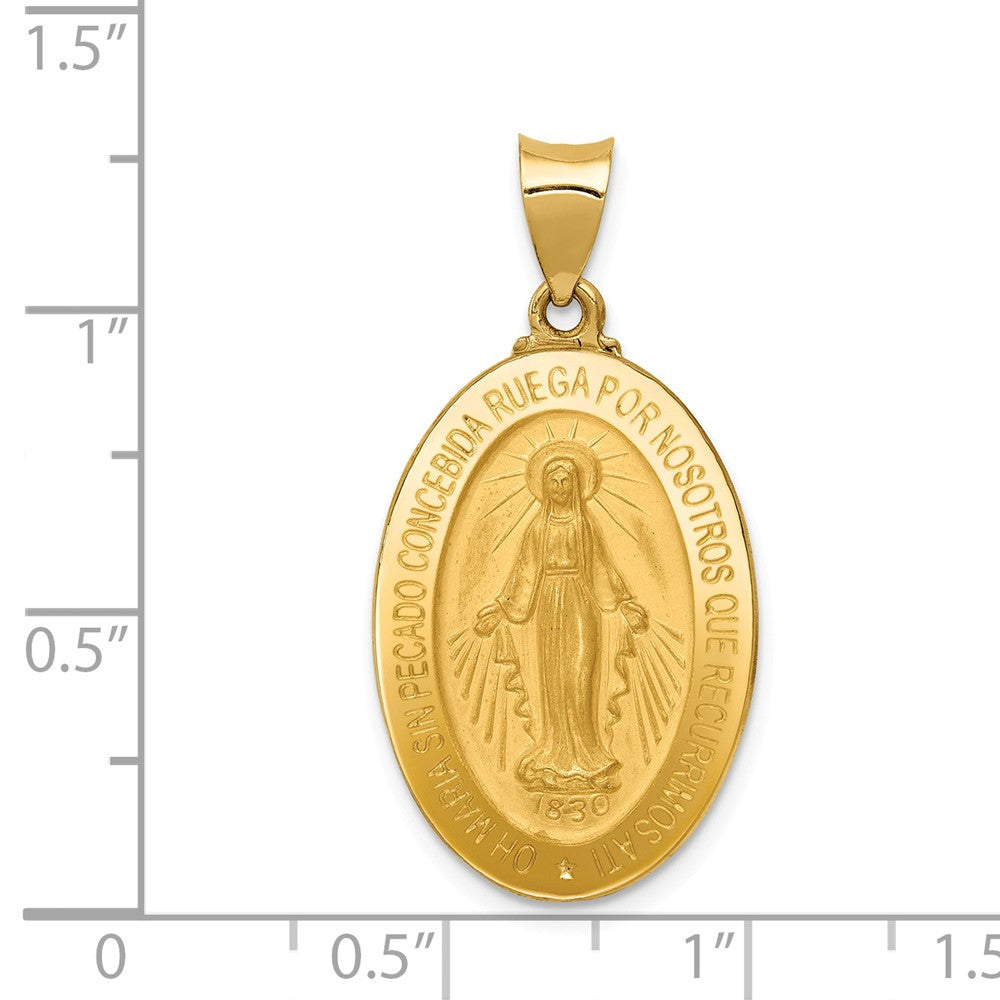 Alternate view of the 14k Yellow Gold Hollow Spanish Miraculous Medal Pendant, 16 x 32mm by The Black Bow Jewelry Co.