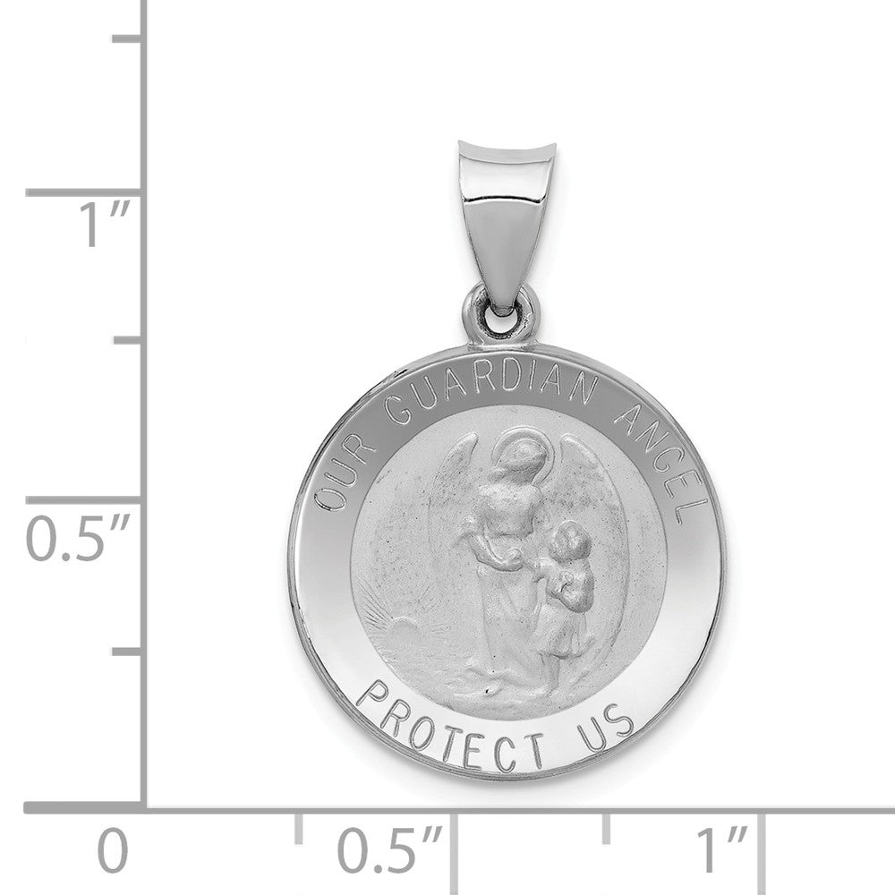 Alternate view of the 14k White Gold Hollow Guardian Angel Medal Pendant, 19mm (3/4 Inch) by The Black Bow Jewelry Co.