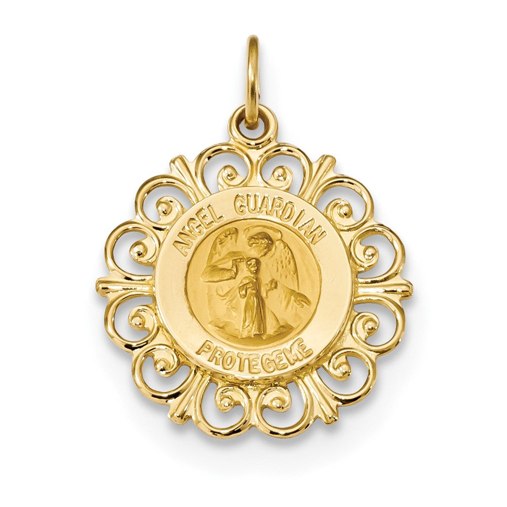 14k Yellow Gold Hollow Spanish Angel Guardian Pendant, 19mm (3/4 Inch), Item P27905 by The Black Bow Jewelry Co.