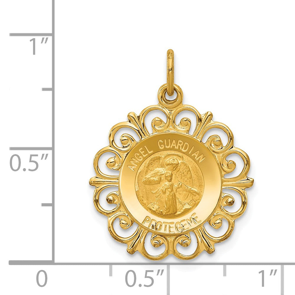 Alternate view of the 14k Yellow Gold Hollow Spanish Angel Guardian Pendant, 19mm (3/4 Inch) by The Black Bow Jewelry Co.