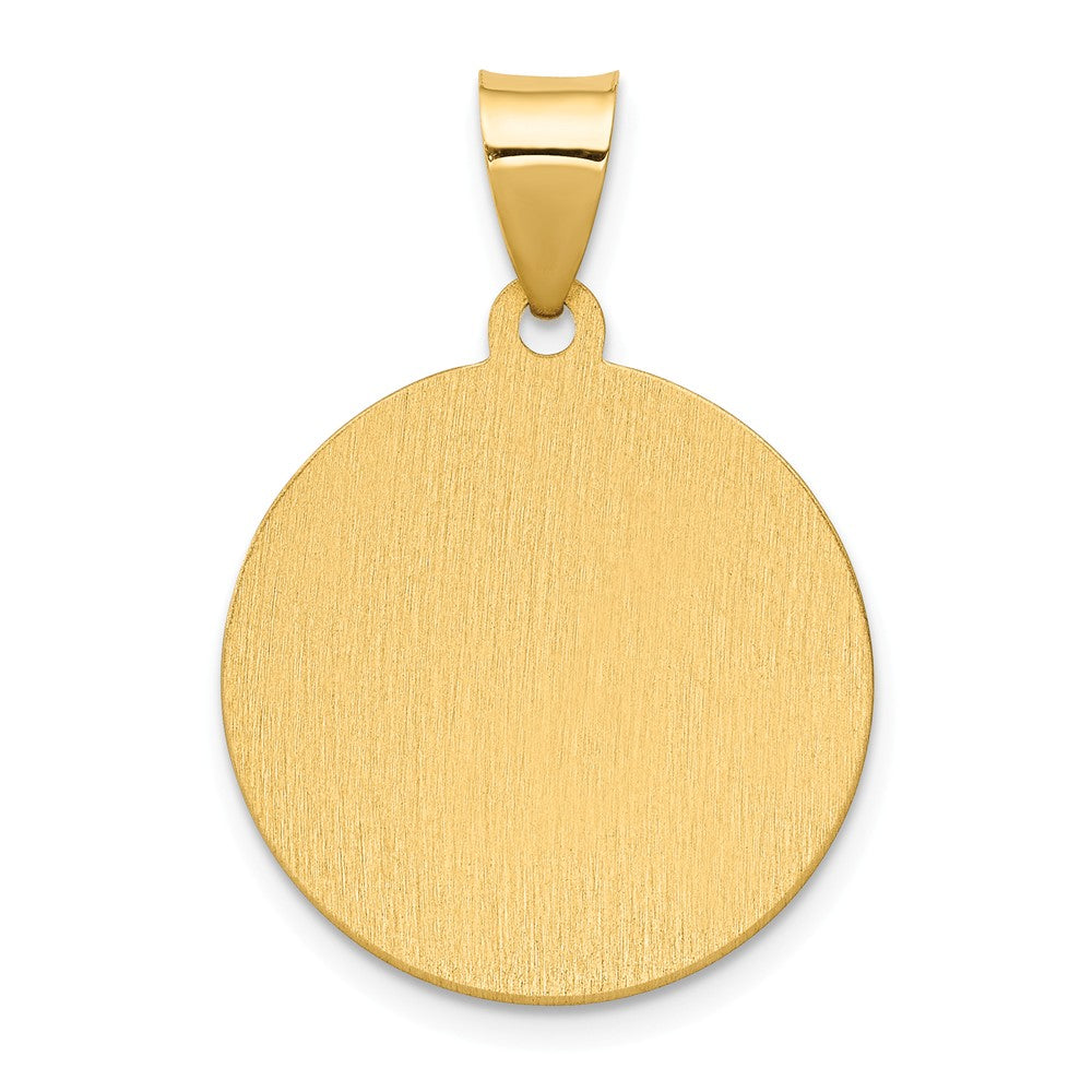 Alternate view of the 14k Yellow Gold Hollow Santa Ana Medal Pendant, 19mm (3/4 Inch) by The Black Bow Jewelry Co.