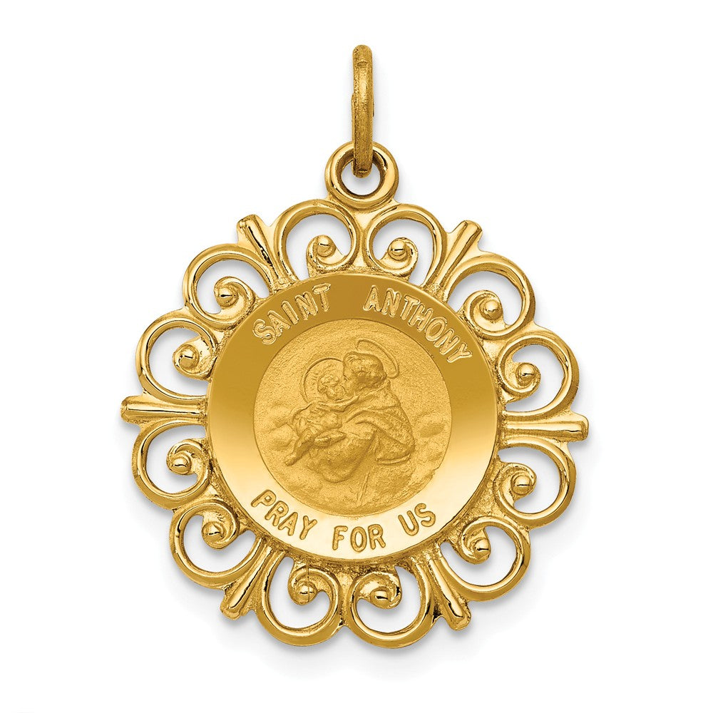 14k Yellow Gold Filigree St. Anthony Medal Pendant, 19mm (3/4 Inch), Item P27910 by The Black Bow Jewelry Co.