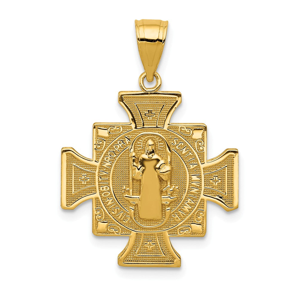 14k Yellow Gold Solid San Benito 2-Sided Cross Pendant, 19 x 28mm, Item P27913 by The Black Bow Jewelry Co.