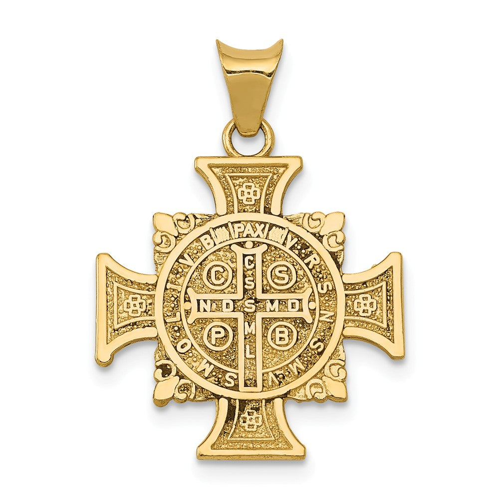 14k Yellow Gold & Rhodium Hollow St. Benedict Cross Pendant, 17 x