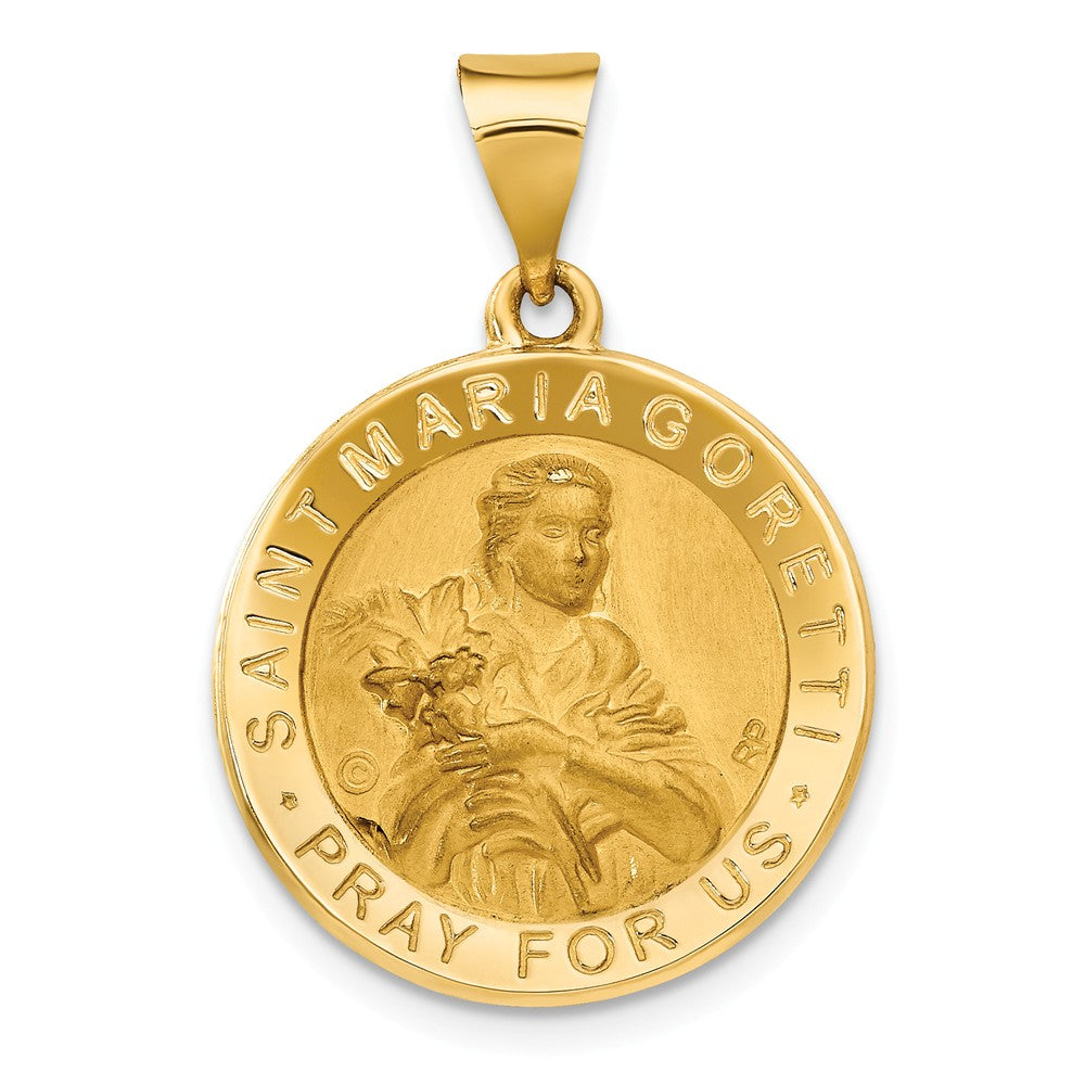 14k Yellow Gold Hollow St. Maria Goretti Medal Pendant, 19mm (3/4 In), Item P27928 by The Black Bow Jewelry Co.