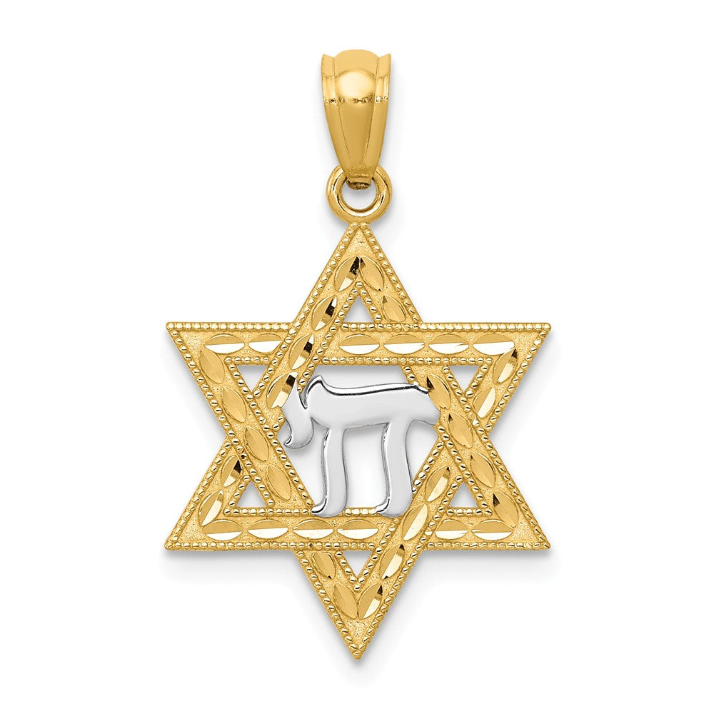 14k Yellow Gold & Rhodium D/C Star of David & Chai Pendant, 16mm, Item P27945 by The Black Bow Jewelry Co.