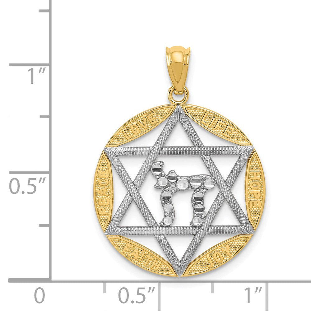 Alternate view of the 14k Yellow Gold &amp; Rhodium Star of David Chai Circle Pendant, 20mm by The Black Bow Jewelry Co.