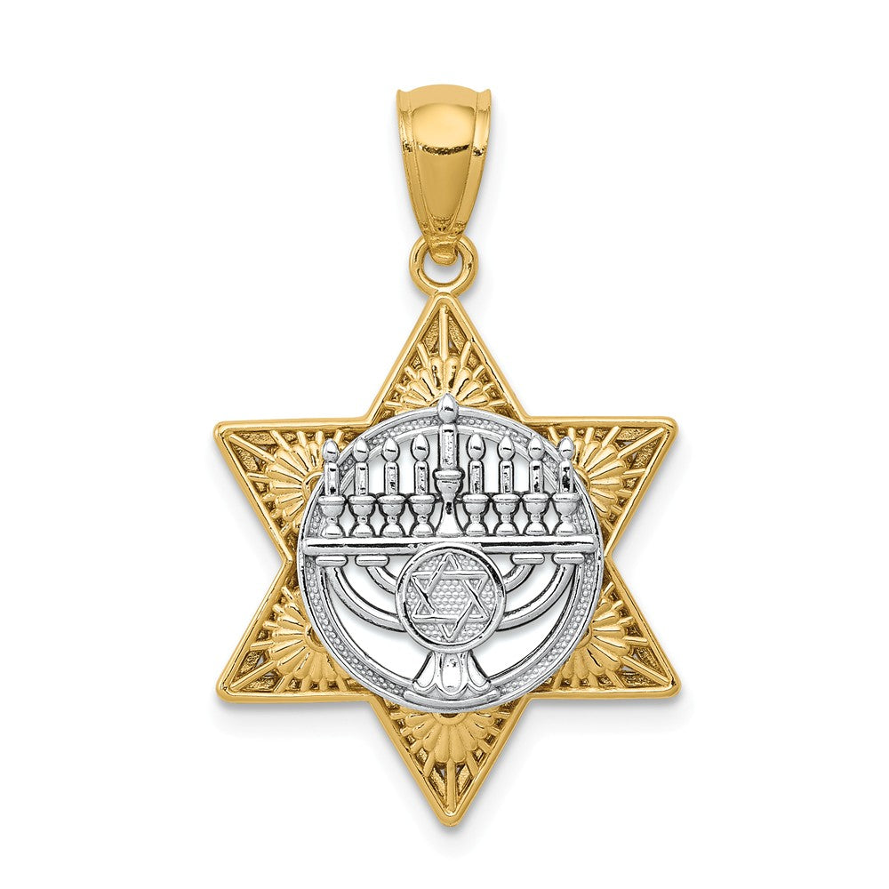 14k Two Tone Gold 3D Star of David &amp; Menorah Pendant, 17 x 27mm, Item P27949 by The Black Bow Jewelry Co.