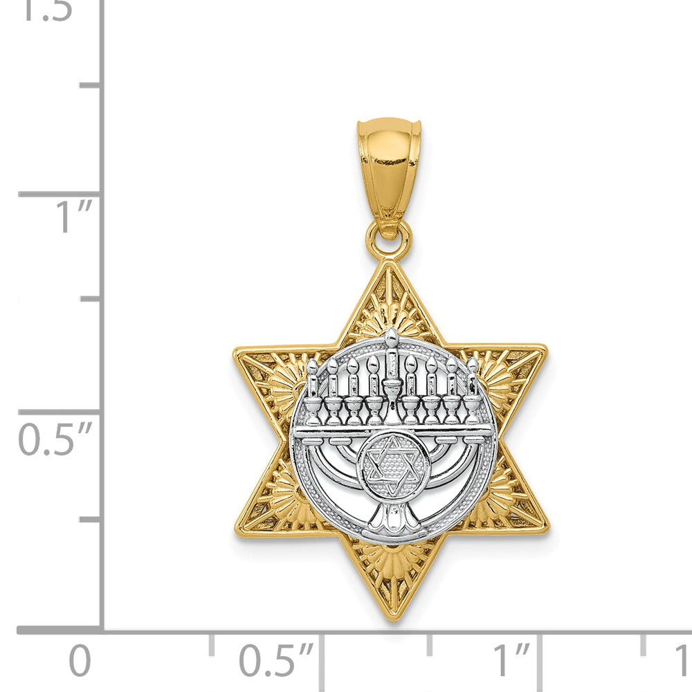 Alternate view of the 14k Two Tone Gold 3D Star of David &amp; Menorah Pendant, 17 x 27mm by The Black Bow Jewelry Co.