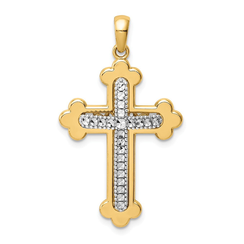 14k Two Tone Gold Diamond-cut 3D Budded Cross Pendant, 20 x 35mm, Item P27961 by The Black Bow Jewelry Co.