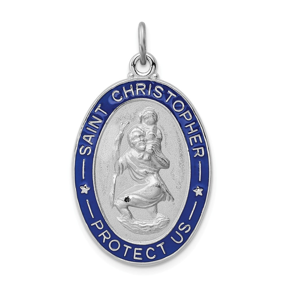 Sterling Silver Rhodium-Plated Enamel St. Christopher Pendant, 19x35mm, Item P27969 by The Black Bow Jewelry Co.
