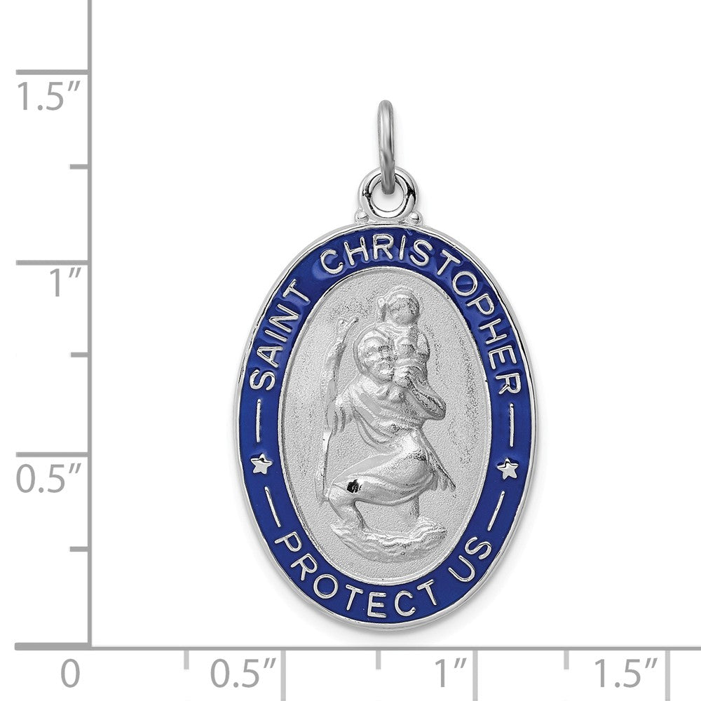 Alternate view of the Sterling Silver Rhodium-Plated Enamel St. Christopher Pendant, 19x35mm by The Black Bow Jewelry Co.