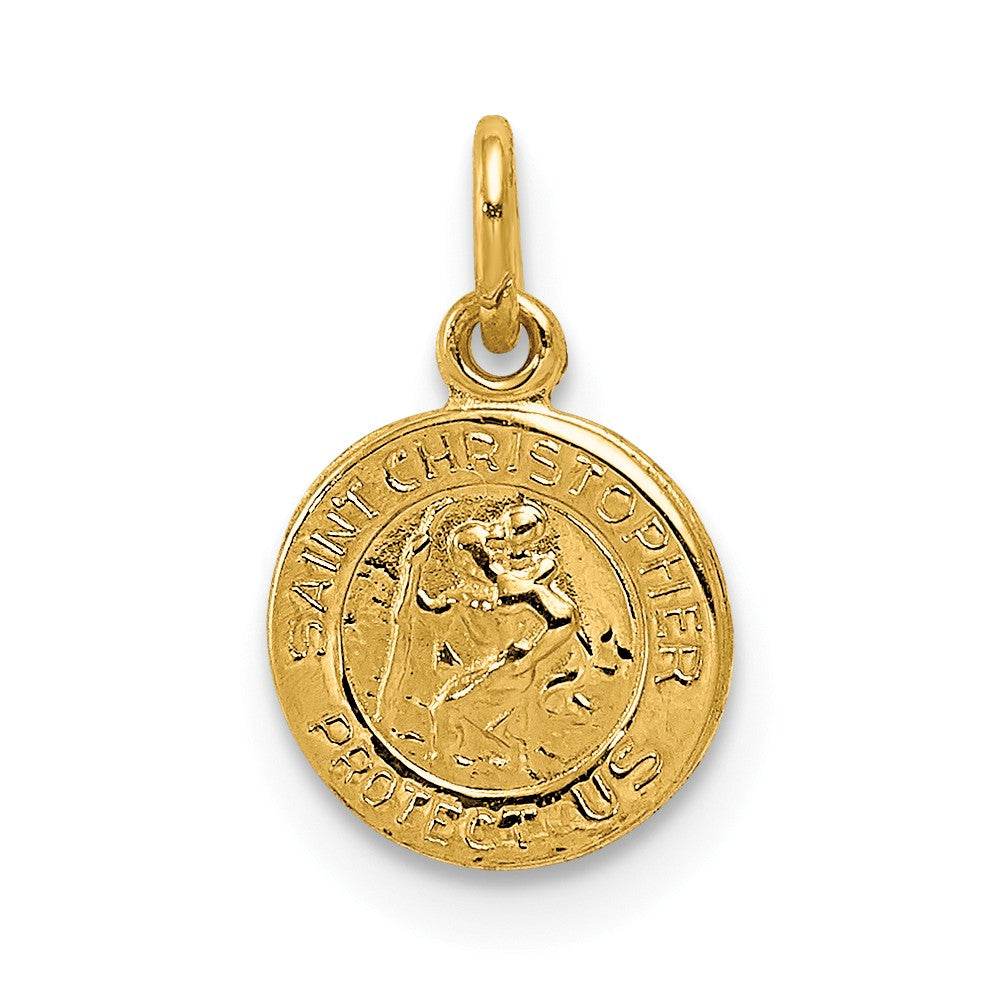 14k Yellow Gold Tiny Saint Christopher Medal Charm, 8mm (5/16 Inch), Item P27982 by The Black Bow Jewelry Co.