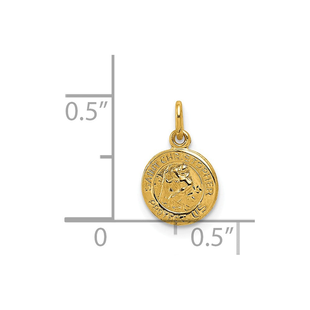 Alternate view of the 14k Yellow Gold Tiny Saint Christopher Medal Charm, 8mm (5/16 Inch) by The Black Bow Jewelry Co.
