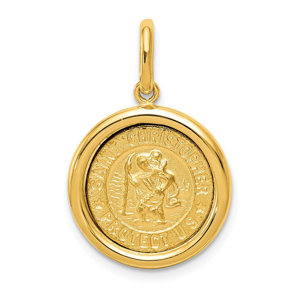 14k Yellow Gold Round St Christopher Medal Charm or Pendant, 15mm, Item P27990 by The Black Bow Jewelry Co.