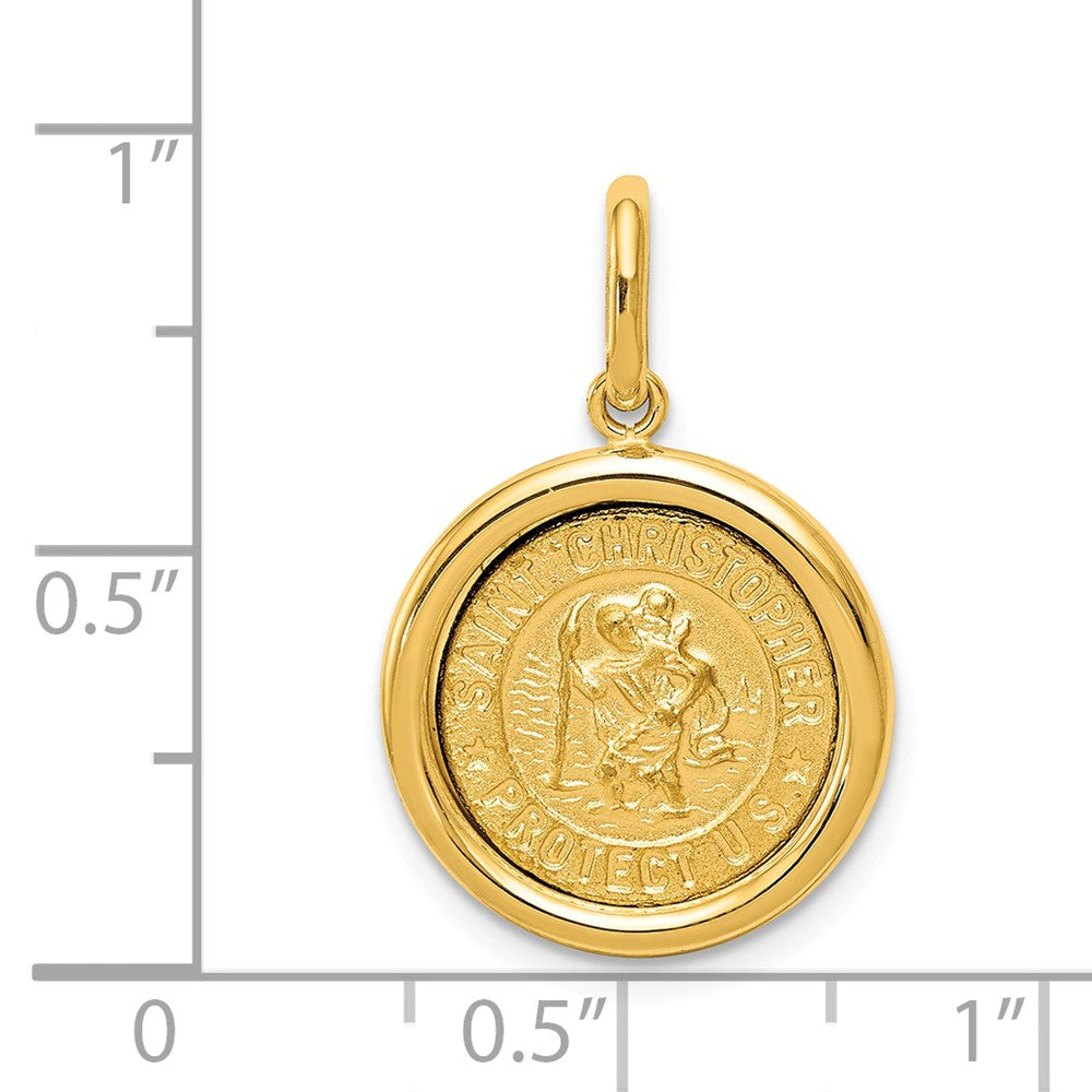 Alternate view of the 14k Yellow Gold Round St Christopher Medal Charm or Pendant, 15mm by The Black Bow Jewelry Co.